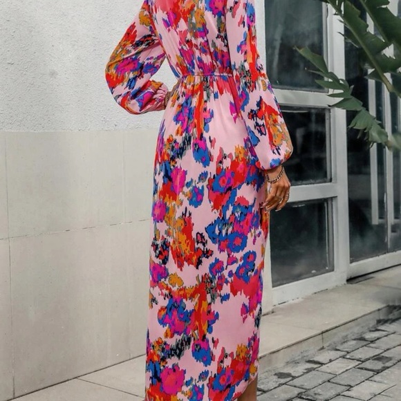 SHEIN Sleeve Twist Front Wrap Satin Dress - Picture 3 of 5